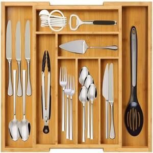 OEM Organizador De Cajones Para Utensilios, Extensible, Bandeja Para Cubiertos De Bamb&uacute; Ranurada, Para Ba&ntilde;o