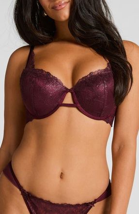 Hunkem&ouml;ller Hollie Embroidered Underwire Bra in Fig at Nordstrom, Size 32D
