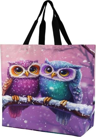 Generic Cute Colorful Owls Large Reusable Shopping Bag Lightweight Foldable Tote Bags Washable Shoulder Handbag