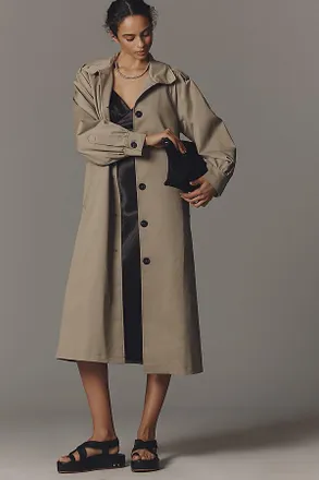 Avec Les Filles Funnel-Neck Mid-Length Trench Coat Jacket