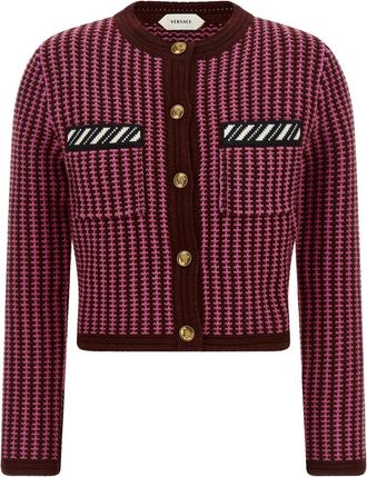 Versace Pink Geometric Round Neck Sweater