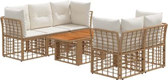 vidaXL Conjunto De Sof&aacute;s De Jard&iacute;n 6 Uds. Natural Y Crema Vidaxl