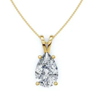 Pompeii3 4Ct Solitaire Pear Shape Diamond Pendant Lab Grown 14k Gold 18 Necklace