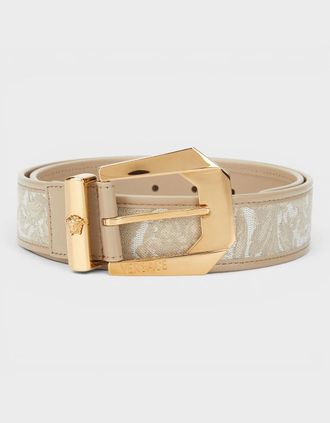 Versace Womens Logo Jacquard Belt Beige Gold - Size: 75CM
