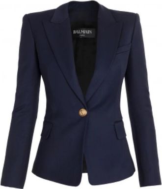 Balmain Veste Blazer - Dames - Blazers - Blauw - L - Wol - Jassen