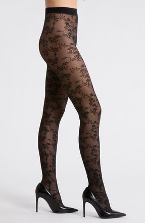 Nordstrom Floral Lace Sheer Tights in Black at Nordstrom, Size Medium