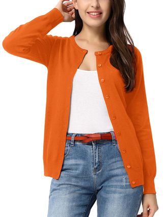 Grace Karin Womens Classic Long Sleeve Knit Cardigan Sweaters Casual Open Front Button Down Cardigans Orange XL