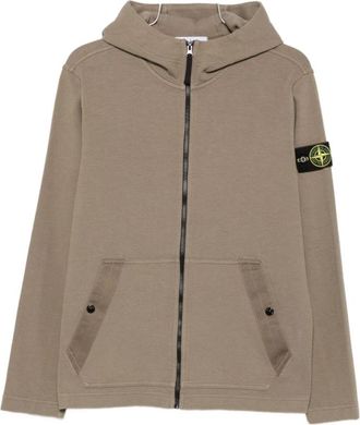 Stone Island Logo-Patch Zip-Up Hoodie - Heren - Vesten met rits - Grijs - S - Katoen - Hoodies & sweatvesten