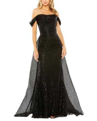 Mac Duggal Off The Shoulder Sequin Panel Train Dress