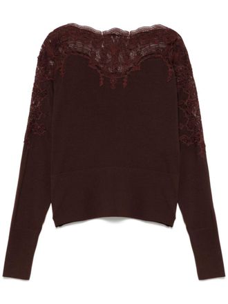 Ermanno Scervino lace-embellished sweater - women - Polyester/Virgin Wool/Polyamide - 38 - Brown