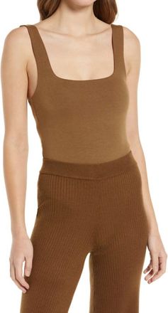 Good American Womens Square Neck Tank Bodysuit In Sepia