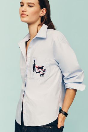 Maeve Shrunken Bennet 100% Cotton Embellished Buttondown Shirt