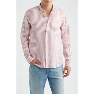 BOSS Liam Regular Fit Linen Button-Up Shirt in Medium Red at Nordstrom, Size Xx-Large
