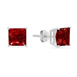 MAX + STONE 14k White Gold Solitaire Princess-Cut Gemstone Stud Earrings (7mm)
