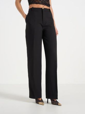 Mani&egrave;re De Voir Doria Tailored Trousers With Waistband Detail in Black at Nordstrom, Size 10