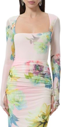 AFRM Ines Floral Long Sleeve Mesh Top in Growing Roses at Nordstrom, Size X-Small