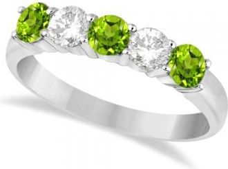 Allurez Five Stone Diamond and Peridot Ring 14k White Gold (1.36ctw)