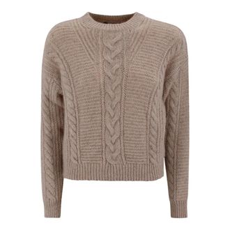 Max Mara Cropped Boxy Sweater met Metallic Fibers - Dames - Ronde hals truien - Beige - M - Truien & Vesten
