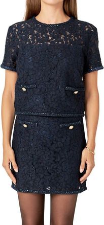 English Factory Lace & Sequin Top in Navy at Nordstrom, Size X-Small