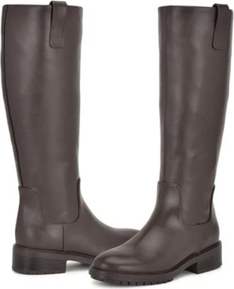 Nine West Womens Nine West Leigha Boots Dark Brown Leather Round Toe Knee High ZAP1469