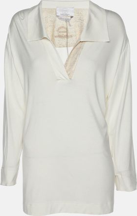 Marina Rinaldi Voyage By Marina Rinaldi Cream Stretch Knit V Neck Top