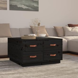 vidaXL Vidaxl - Mesa De Centro De Madera Maciza De Pino Negro 80x80x45 Cm