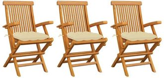 vidaXL Vidaxl - Sillas De Jard&iacute;n 3 Uds Madera Teca Con Cojines Crema Blanco