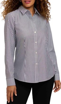 Foxcroft Dianna Stripe Cotton Button-Up Shirt in Black/White at Nordstrom, Size 16