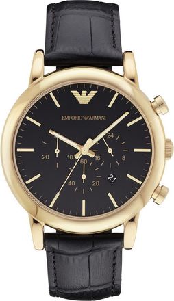 Emporio Armani Emporio Armani Leather Strap Watch, 46mm in Black/Gold at Nordstrom Rack