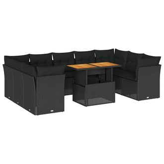 vidaXL Vidaxl Set Divani Da Giardino 10pz Con Cuscini In Polyrattan Nero