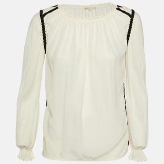 Maje White Silk Contrast Detail Top