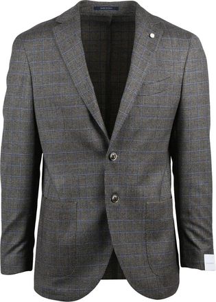 Lubiam Rounded Check Pattern Jacket in Beige with Blue Accents