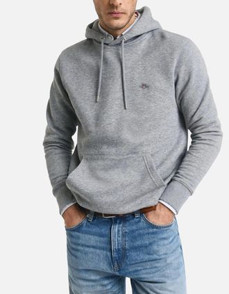 GANT Mens Gant Shield Mens Hoodie Regular Fit Pullover Hooded Sweatshirts - Grey - Size: 40