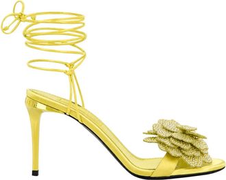 Philipp Plein Sandaletten met Hoge Hak en Strik met Strass Bloemen - Dames - Sandalen met hakken - Geel - 40 EU - Leer - Schoenen