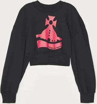 Vivienne Westwood Mens Womens Black Vivienne Westwood Sunken Orb Crop Sander Sweatshirt - Size: XS