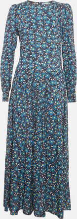 Love Moschino Blue Floral Print Crepe Pleated Maxi Dress