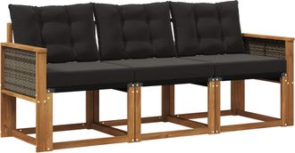 vidaXL Conjunto De Sof&aacute;s De Exterior 3 Uds. Natural Y Negro Vidaxl