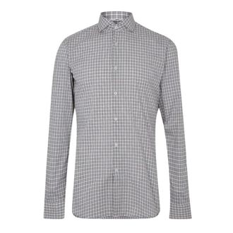 HUGO BOSS Overhemd met kleine ruit - Heren - Overhemden - Beige - Maat: XL Zijde