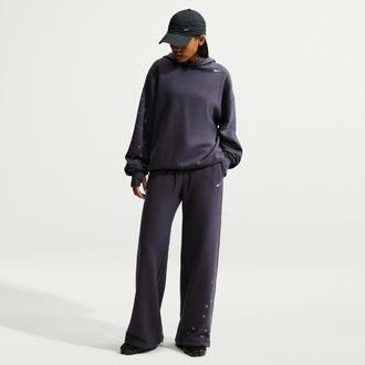 Nike Womens Studio Fleece Medium Weight Mid-Rise Wide-Leg Pants in Grey | IX7048-013