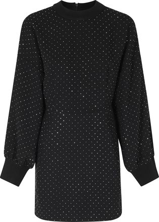 Essentiel Black Rhinestone Puffed-Sleeve Mini Dress