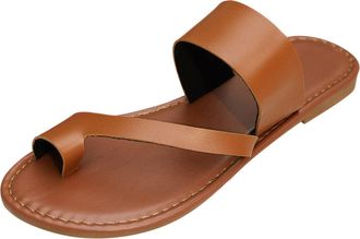 Generic 2026 Ladies Fashion Summer Solid Color Leather Cover Toe Flat Bottom Casual Sandals (Brown, 5.5)