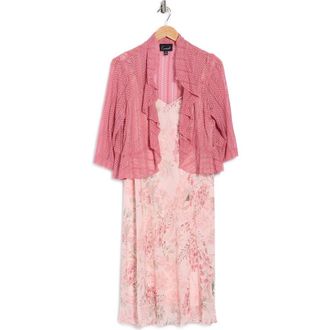 Connected Floral Chiffon Dress & Lace Shrug Set in Soft Coral at Nordstrom Rack, Size 18W
