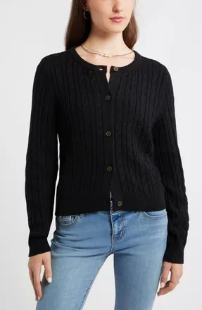 BP. Button Front Cotton Blend Cardigan in Black at Nordstrom, Size Xx-Small
