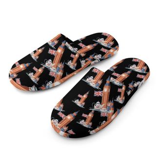 Generic British Flag Big Ben Teapot Mens Cozy Memory Foam Slippers Warm Cotton House Shoes Comfy Slipper for Indoor Outdoor