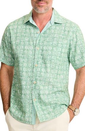 Tommy Bahama Coastal Ease Carrico Tiles IslandZone Short Sleeve Button-Up Shirt in Zephyr Green at Nordstrom, Size Xxx-Large