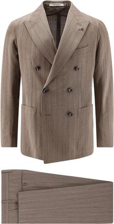 Tagliatore Montecarlo Double-Breasted Suit - Heren - Business pakken - Bruin - 2XL - Wol - Kostuums