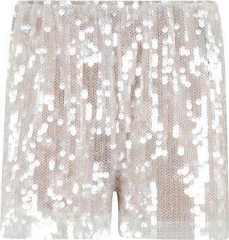 Federica Tosi Witte Pailletten Mesh Shorts - Dames - Bermuda - Wit - XS - Pailletten - Korte Broeken