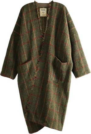 Uma Wang frayed check single-breasted coat - Verde