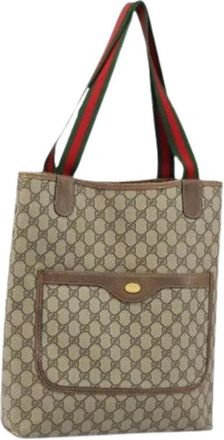Gucci Pre-owned Tote Bags, female, Beige, Size: ONE SIZE Pre-owned GG Canvas PVC Leather Tote