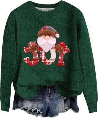 Generic Christmas 2025 Knitted for Women Santa Funny Tops Xmas Pattern Pullover Sweatshirt Casual Long Sleeve Sweater (a-Dark Green, XXXL)